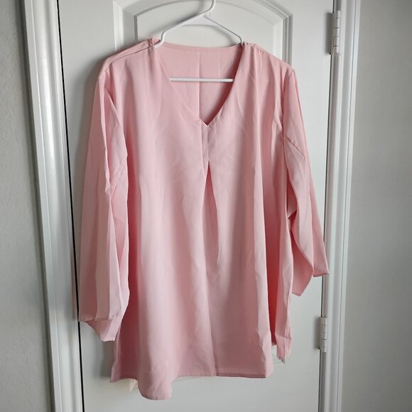New! Dressy Light PINK V-Neck 3/4 Sleeve Elegant Ladies Blouse Size 4XL - Picture 1 of 3